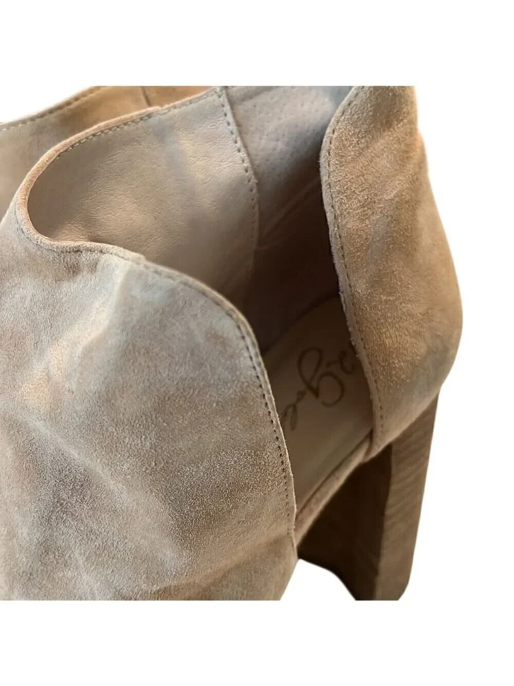 42 Gold Tan Loyalty Suede Open Toe Block Heel Booties Size 10